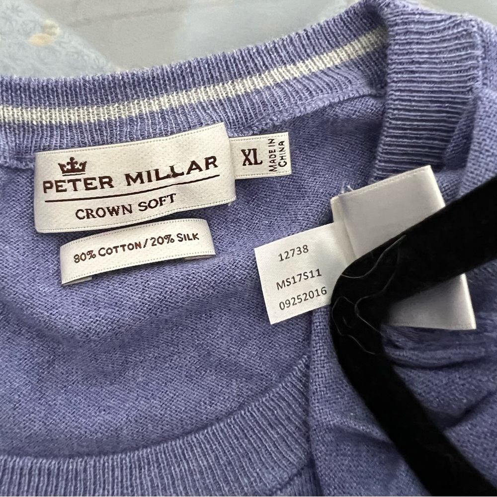 Peter Millar Crown Soft Crewneck Sweater Pullover Top Cotton Silk Purple XL - Picture 8 of 10